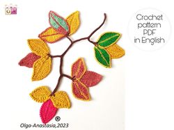 Crochet leaf pattern , crochet pattern , easy crochet pattern , pdf pattern , crochet wall hanging , autumn leaves .