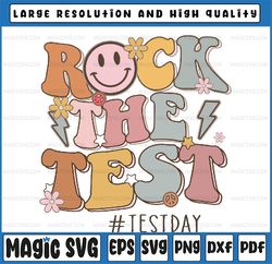Rock The Test Testing Day Retro Motivational Teacher Student Svg, Smiley Face Svg, Retro Teacher Png, Mothers Day, Digit