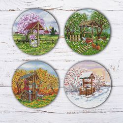 Four Seasons cross stitch pattern PDF, spring ,summer,autumn, winter, nature Cross Stitch, Modern cross stitch