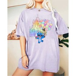 Disney Stitch Watercolor Castle Comfort Colors Shirt, Stitch Balloons Shirt, Magic Kingdom Shirt, Disney Trip Shirt, Dis