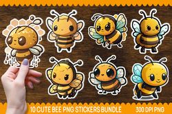 Cute Bee PNG Stickers Bundle