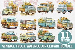 Vintage Truck Watercolor Clipart Bundle