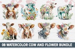 Watercolour Cow and Flower Bundle
