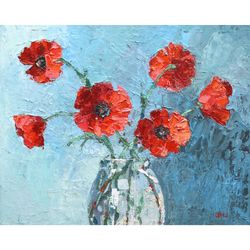 Red Poppies Painting 24x30cm Original Oil Painting on canvas 10'x12' Small Painting Red Floral Painting Poppy Red Flower