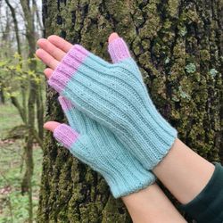 Stretchy Fingerless Ribbed Gloves - Dog walking mittens - Texting Driving gloves - Gift under 30