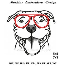 Hipster Staffordshire Bull Terrier Dog embroidery design