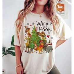 Winnie The Pooh Christmas Comfort Colors Shirt, The Pooh and Friends Christmas Tree Shirt, Vintage Disney Christmas Shir