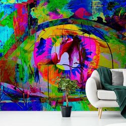 Girl eye graffiti mural, self-adhesive wallpaper, Colorful grafffi wallpaper for office or bedroom removable mural,