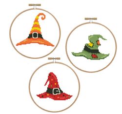 Witch hats set 2 cross stitch pattern Halloween cross stitch pattern Halloween hats pattern Witch hats pdf pattern