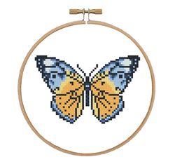 Butterfly 2 cross stitch pattern Blue-and-yellow butterfly pdf pattern Easy cross stitch Summer butterfly design