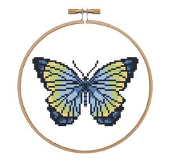 Butterfly 3 cross stitch pattern Blue butterfly pdf pattern Easy cross stitch Summer butterfly design Butterfly in hoop