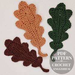 Oak leaf crochet pattern, oak leaves applique, crochet oak leaf ornaments, crochet pattern, crochet motif, leaf applique
