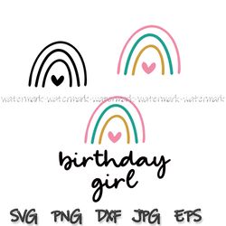 Rainbow heart birthday girl svg, birthday girl gift design, Birthday Squad svg, Birthday Shirt png, Birthday Girl Svg