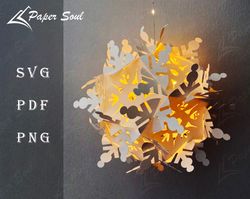 Snowflake paper lantern template | Christmas lantern SVG | 3d snowflake SVG | Paper lantern svg | christmas light svg