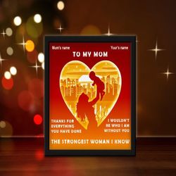 You're the Strongest Woman I Know, Shadow Box Template, Paper Cutting Template, Light Box SVG Files, 3D Papercut Lightbo