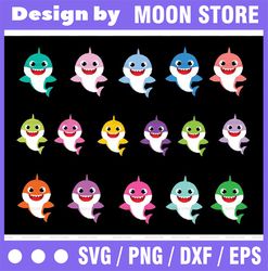 16 Baby Sharks Bundle Character With Many Colors SVG,Png,Shark's friends svg, Pink Fong svg, Family shark svg, dxf, eps