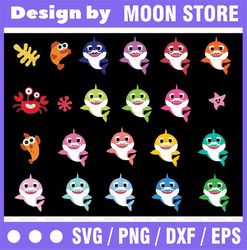 16 Grandpa Sharks Bundle  Character With Many Colors SVG,Png,Shark's friends svg, Pink Fong svg, Family shark svg, dxf,