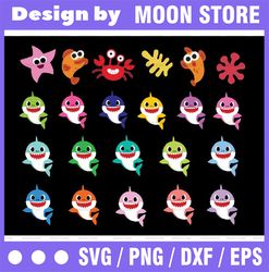 16 Daddy Sharks Bundle Character With Many Colors SVG,Png,Shark's friends svg, Pink Fong svg, Family shark svg, dxf, eps