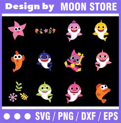 6 Family Sharks Character with Pink Pong and Friends SVG,Png,Shark's friends svg, Pink Fong svg, Family shark svg, dxf,