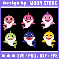 6 Family Sharks Character SVG,Png,Shark's friends svg, Pink Fong svg, Family shark svg, dxf, eps files