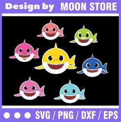 7 Family Sharks Character SVG,Png,Shark's friends svg, Pink Fong svg, Family shark svg, dxf, eps files