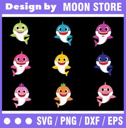 9 Family Sharks Character SVG,Png,Shark's friends svg, Pink Fong svg, Family shark svg, dxf, eps files