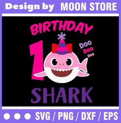 Shark 1st Birthday Svg, Girl Birthday Shark Svg Dxf Eps, Girl First Birthday Clipart, One Year Old, Baby, Shark,1st Birt