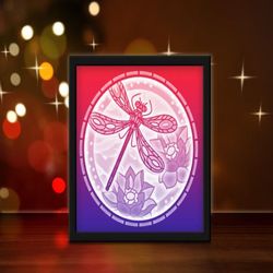 Dragonfly Lotus Light Box Sublimation, Shadow Box Template, Paper Cutting Template, Light Box SVG Files, 3D Papercut Lig