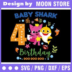 Shark 4th Birthday Svg, Boy Birthday Shark Svg Dxf Eps, Boy fourth Birthday Clipart, Four Year Old, Baby, Shark,4th Birt