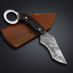 custom handmade Damascus steel bowie hunting knife with leather sheath hunting knife skinner knife  hand forged mk3841m