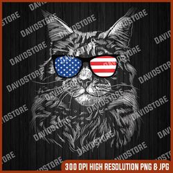 Cool American Cat - USA America Flag & Firework 4th July 4th Of July, Memorial day, American Flag, Independence Day PNG