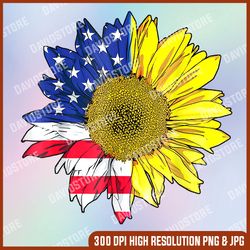 July 4 Sunflower Painting American Flag Graphic 4th Of July, Memorial day, American Flag, Independence Day PNG File