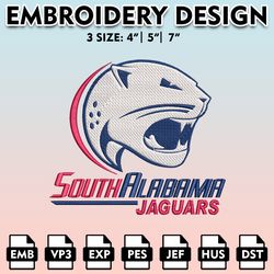 NCAA Logo Embroidery Designs, NCAA South Alabama, South Alabama Jaguars  Embroidery Files, Machine Embroidery Designs
