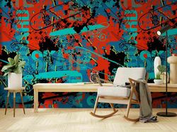 graffiti wallpaper mural, street art graffiti mural, peel stick wallpapers, bedroom wall design, wallpaper with adhesive