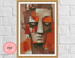 Cross Stitch Pattern , Abstract Painting Of Stone Face, Pdf , Instant Download , Modern Art, Cubizm