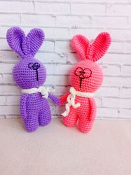 Bunnies Set for Lovers Bunnies Crochet Easter Bunnies Stuffed Toys for Baby Pink Hare and Lavender Hare Biba and Boba