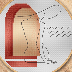 Female Line cross stitch pattern, Beach cross stitch chart, Contemporary embroidery, Sea waves cross stitch, Digital PDF