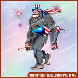 Bigfoot Sasquatch 4th of July American USA Flag Fireworks Memorial day, American Flag, Independence Day PNG File