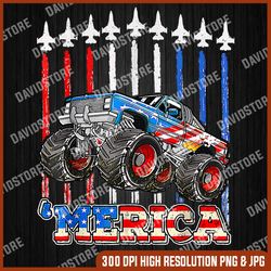 Merica Monster Truck Patriotic American Flag July 4th Kids Memorial day, American Flag, Independence Day PNG File