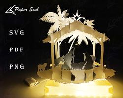 Nativity scene lantern template | 3d nativity scene SVG | 3D Christmas SVG | nativity scene light | papersoulcraft