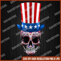 4th Of July Red White and Blue Sugar Skull Memorial day, American Flag, Independence Day PNG File Sublimation