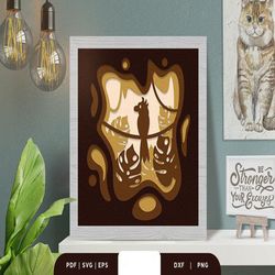 Tropical Wildlife 3D Layered Paper Cut, Shadow Box Template, Paper Cutting Template, Light Box SVG Files, 3D Papercut Li