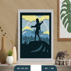 Girl in the Forest 3D Shadow Box SVG, Shadow Box Template, Paper Cutting Template, Light Box SVG Files, 3D Papercut Ligh