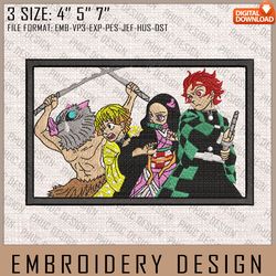 Tanjiro, Nezuko, Zenitsu And Inosuke Embroidery Files, Demon Slayer, Anime Inspired Embroidery Design