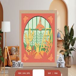 House Full of Plant 3D Shadow Box SVG, Shadow Box Template, Paper Cutting Template, Light Box SVG Files, 3D Papercut Lig