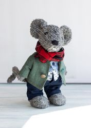 collectible teddy mouse, bear toy, animal figurine, artist toys, stuffed animal toy for interior, exclusive authors toys