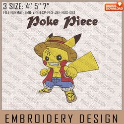 Pikachu Cosplay Luffy Embroidery Files, One Piece x Pokemon, Anime Inspired Embroidery Design