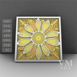 F10 - Layered Sunflower SVG, 3D Sunflower Mandala, Laser cut file Mandala DXF file, Layered Mandala SVG for Cricut
