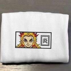 Rengoku Embroidered Crewneck, Demon Slayer Embroidered Sweatshirt, Inspired Embroidered Manga Anime Hoodie