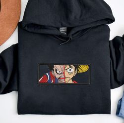 Monkey D. Luffy Embroidered Crewneck, One Piece Embroidered Sweatshirt, Inspired Embroidered Manga Anime Hoodie